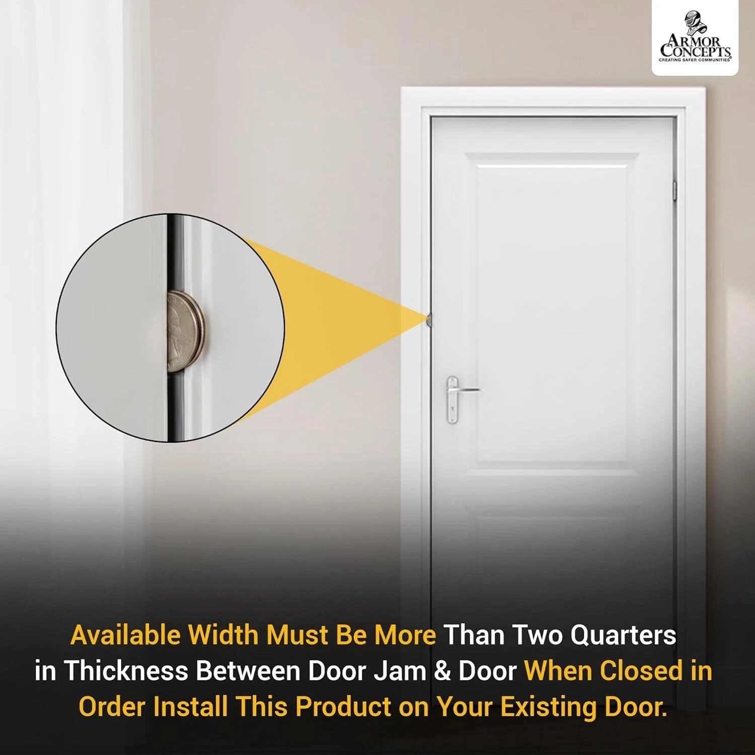 Door Armor MINI 3pc Steel Security Kit – Satin Nickel – Anti Kick-in Protection