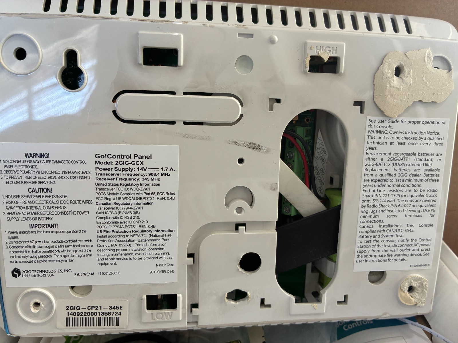 Go Control Panel 2gig-gcx Lcd Display, Security System
