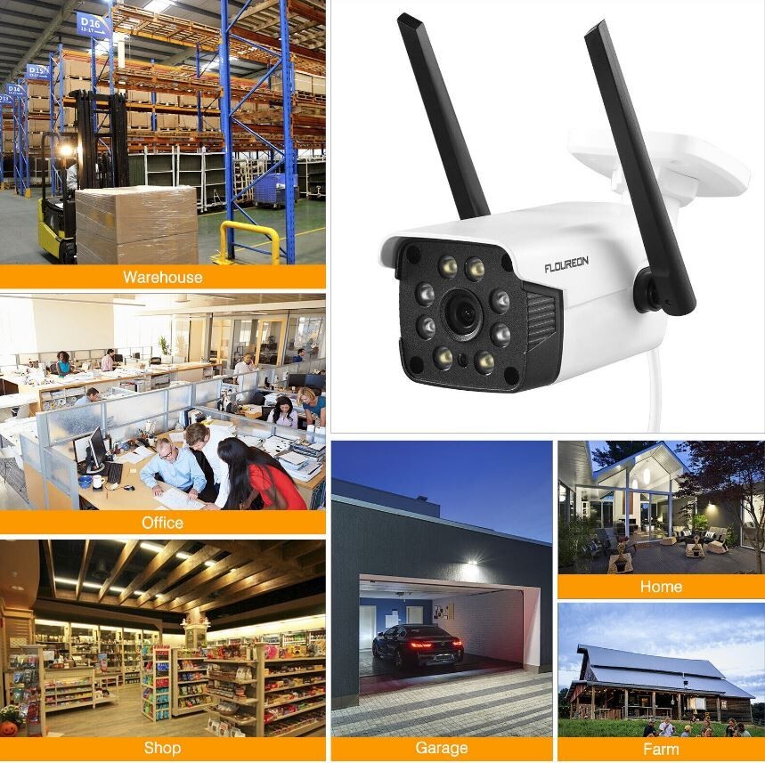 Floureon Security Camera Outdoor WIFI IP Camera 2MP 1080P Mobile App Remote View