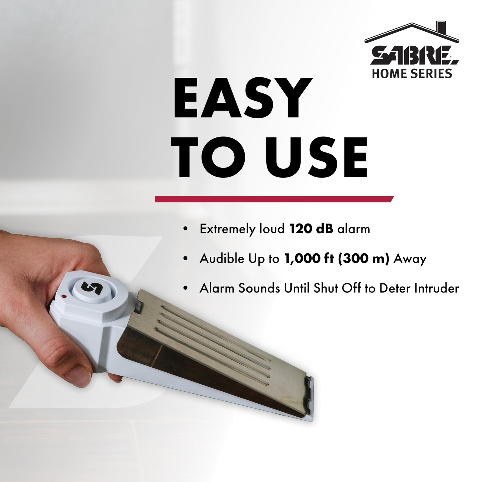 SABRE Door Stop Alarm 120dB Extremely Loud Security Alarm Battery Operated White