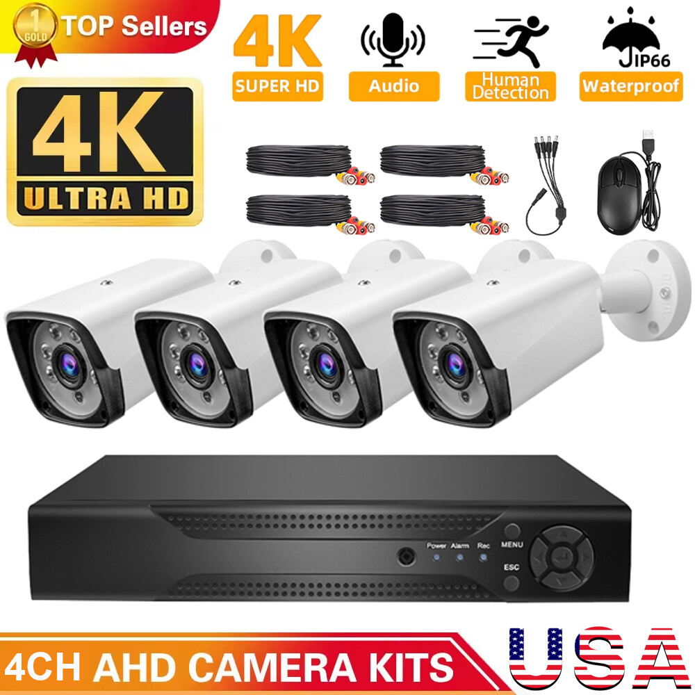 Wired Security CCTV Camera System Outdoor Home 4K Night Vision Surveillance Cam