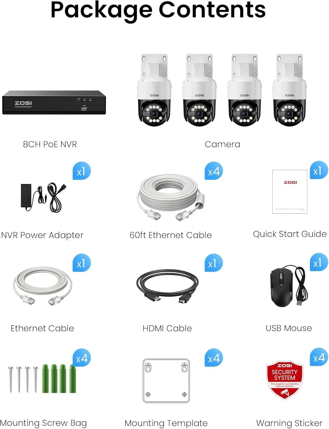 ZOSI 8/16CH 4K PTZ PoE Security 8MP Camera System Add-On Person Vehicle Detect
