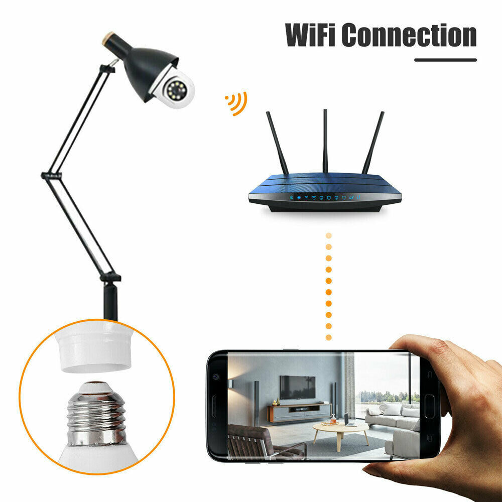 360° Panoramic WiFi IR IP E27 Light Bulb Camera 1080P HD Night Smart Home