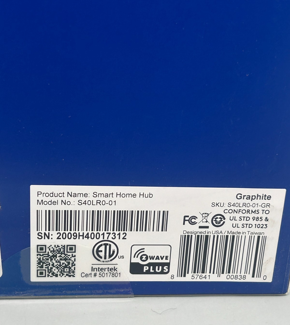 Blue ADT Smart Home Hub S40LR0-01 – Graphite – Sealed