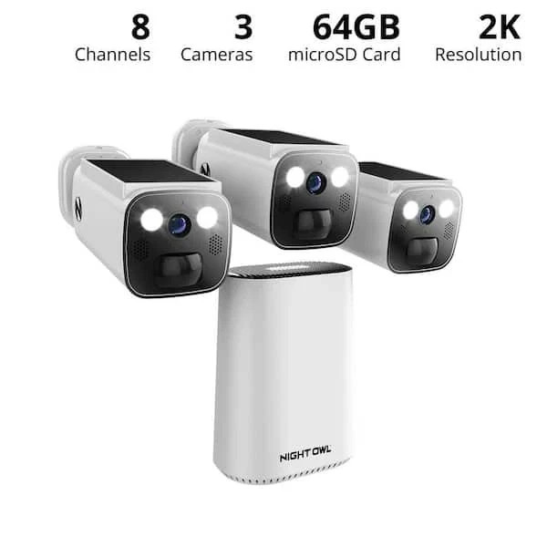 Night Owl8-Channel 2K 64GB Hub Recorder Security System with 3-Battery Solar