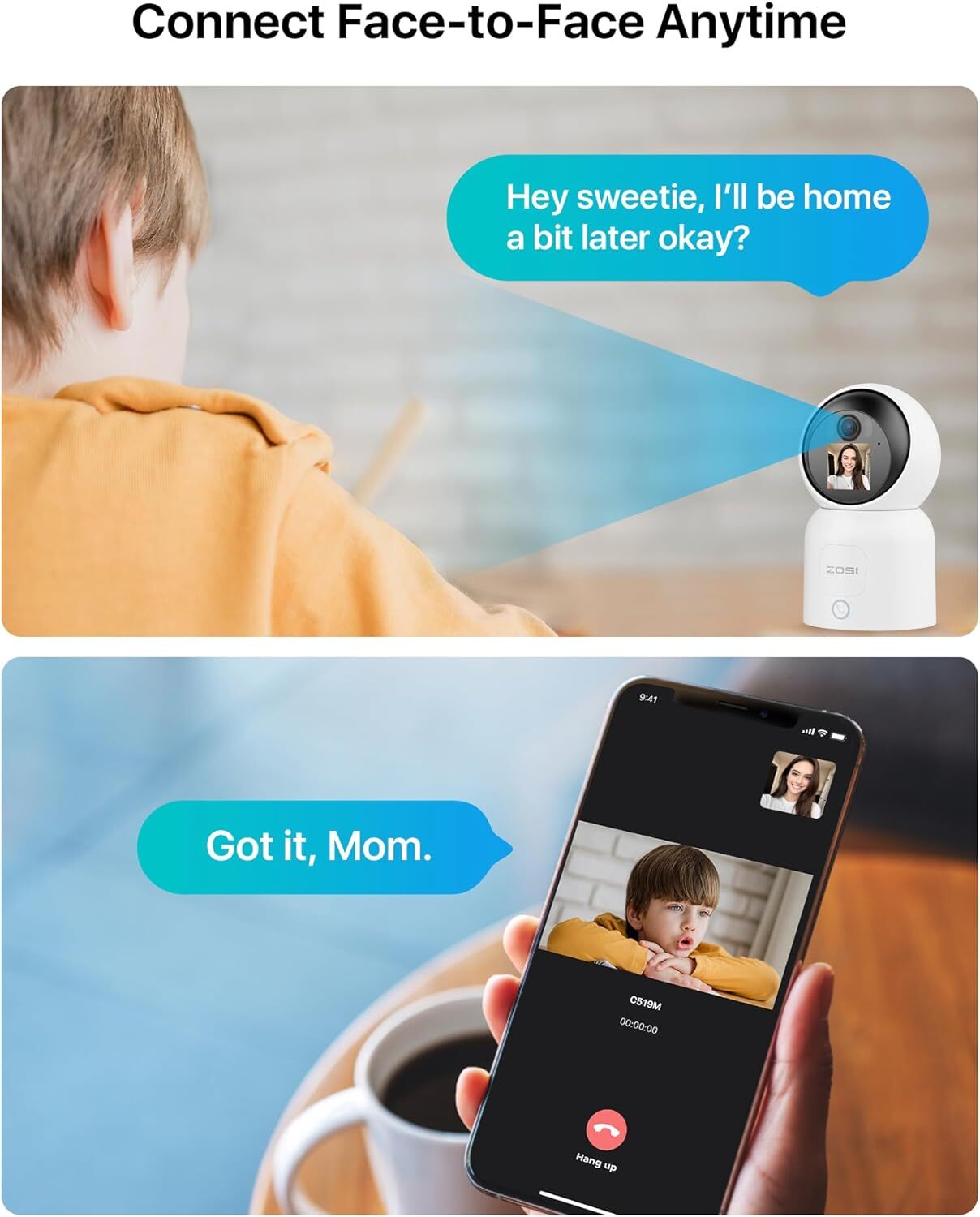 ZOSI PT Security WiFi Video Camera 3MP/4MP Remote View Baby Monitor 2-Way Audio