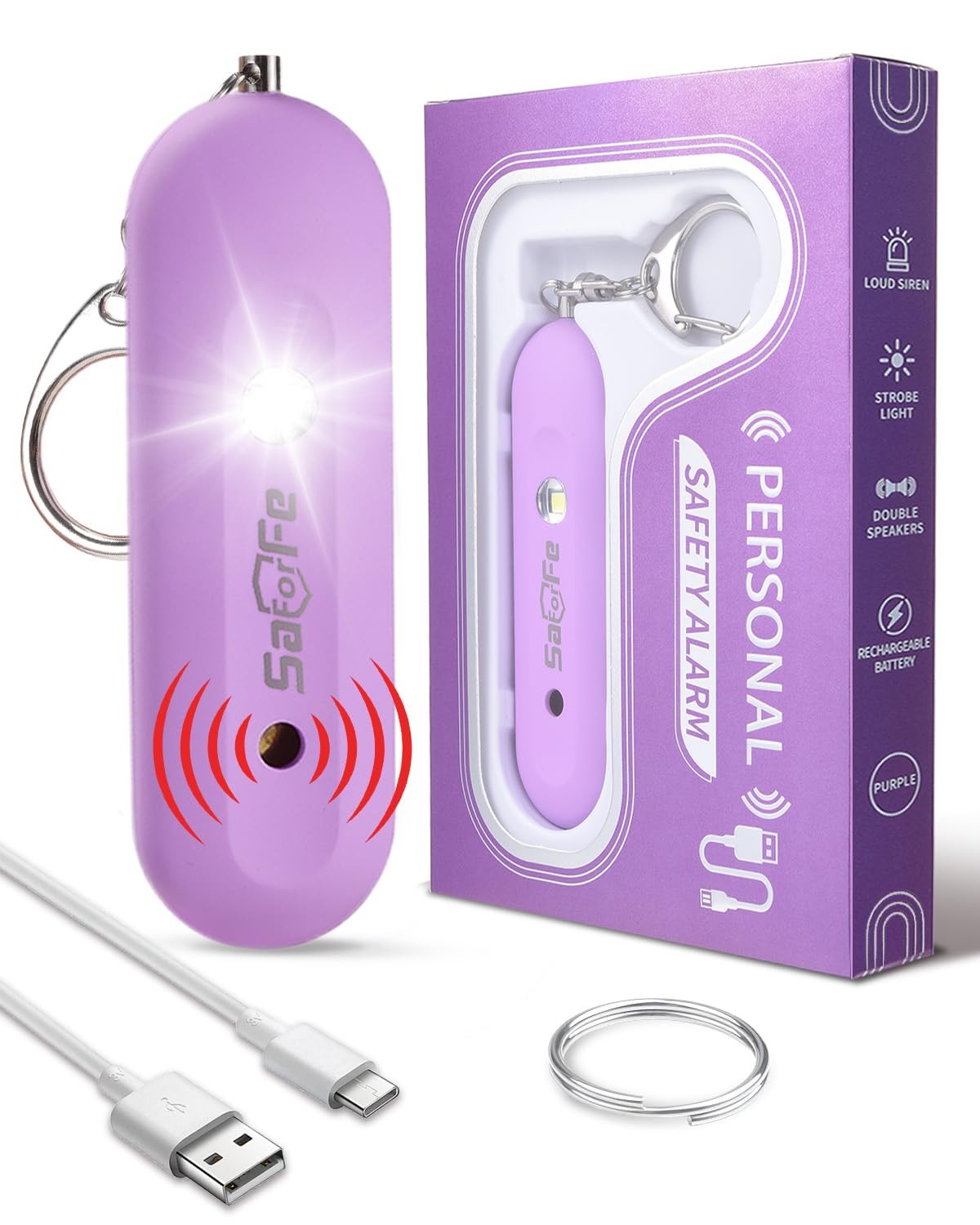 Personal Safety Alarm for Women – Waterproof Rechargeable Security Alarm – 14…
