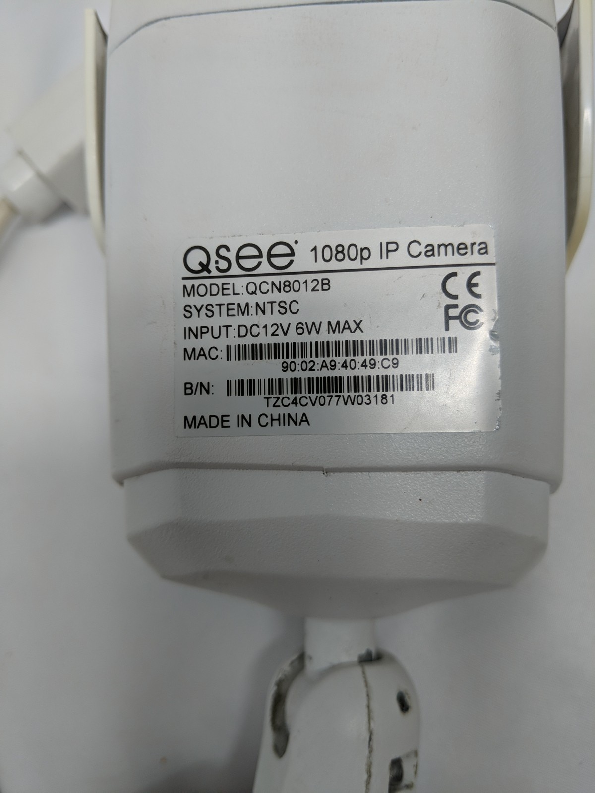 Q-See QCN8012B 3MP High Definition IP Bullet Security Camera – Parts Only