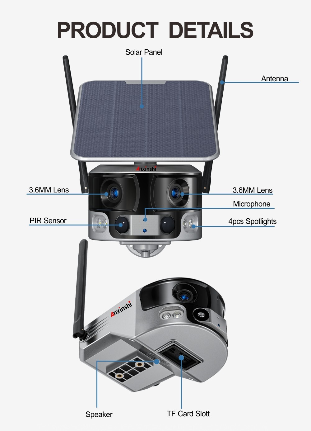 4K 8MP 180° Ultra Wide View Angle 4G Solar Security Camera Outdoor WIFI