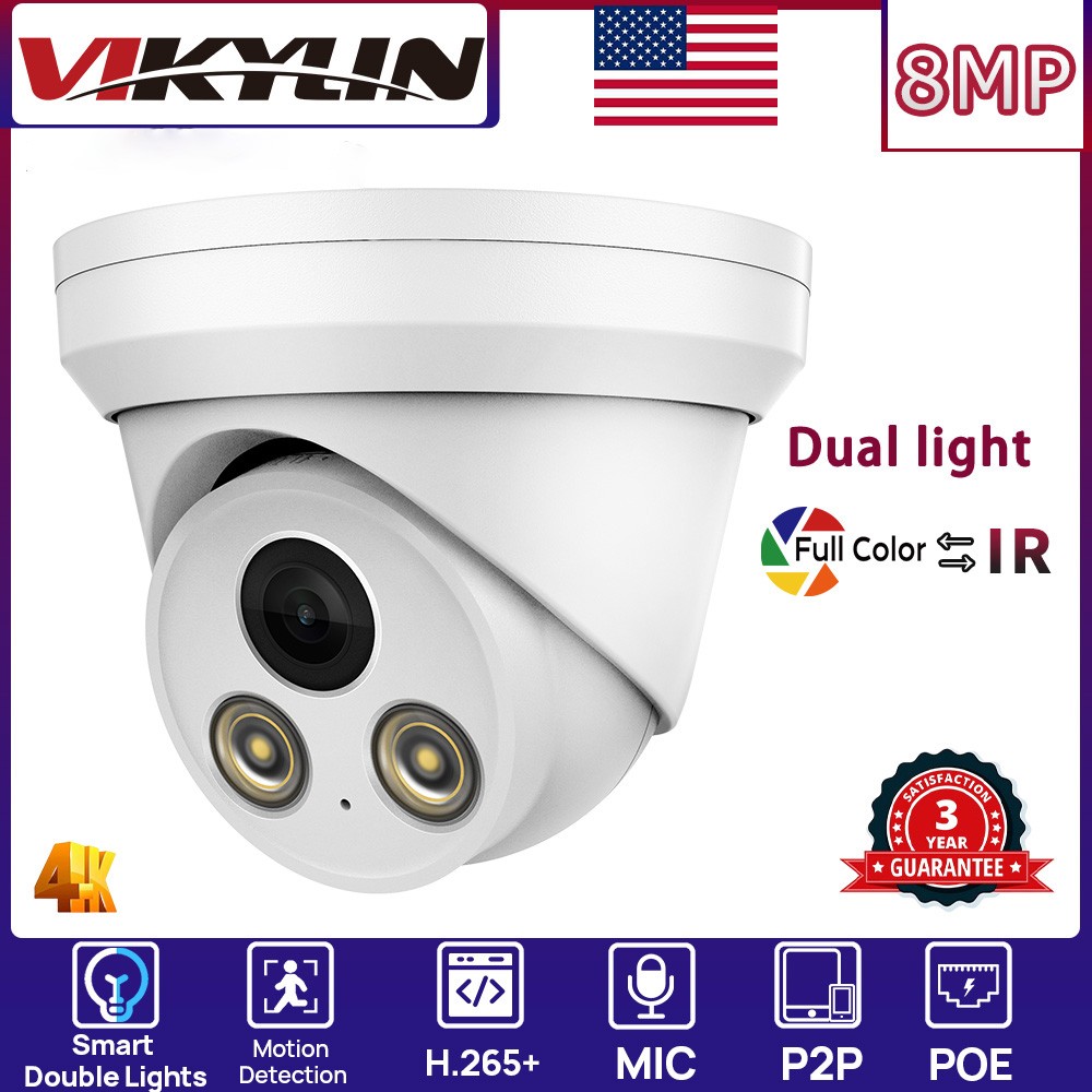VIKYLIN 8CH 8POE NVR Systems Turret Dual light Color+IR 8MP 4K IP CAMERA MIC Lot