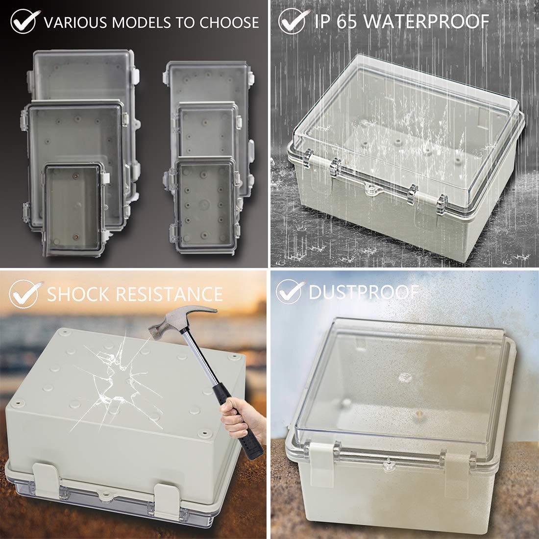 Zulkit Junction Box ABS Plastic 5.9″ x 3.9″ x 2.8″, Grey and Transparent