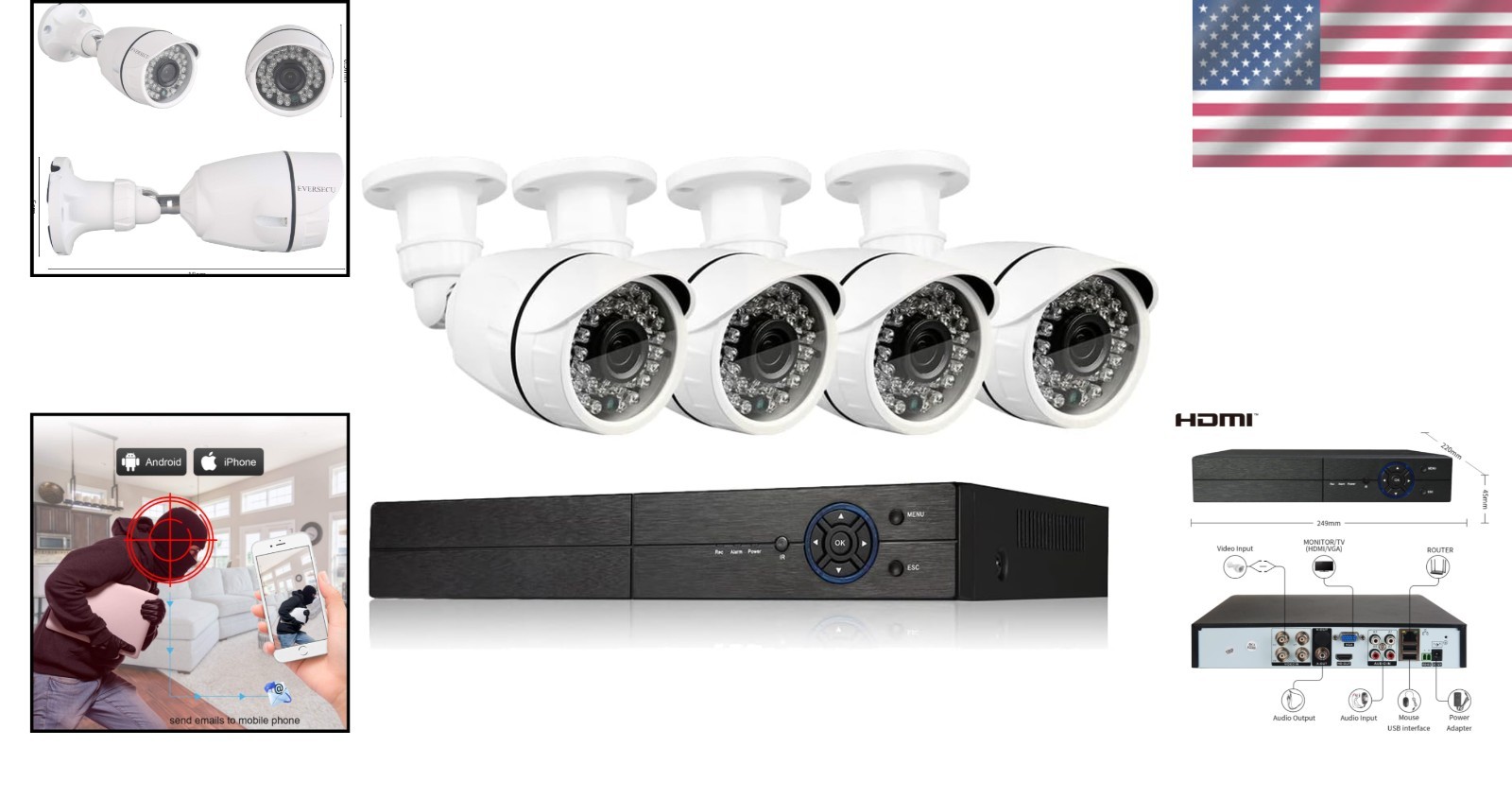 1080P Weatherproof Home Security System with Remote Access & Motion Detection