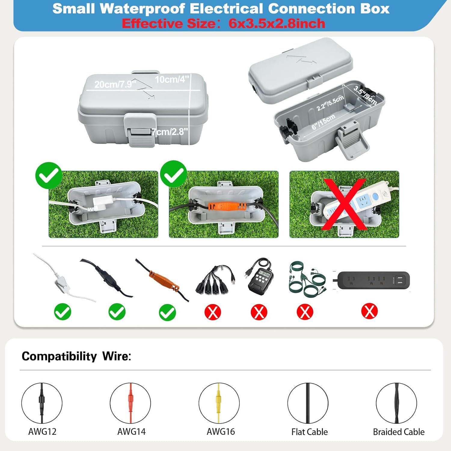 Hrensaw Small Weatherproof Electrical Connection Box(6 x 3.5 x Grey