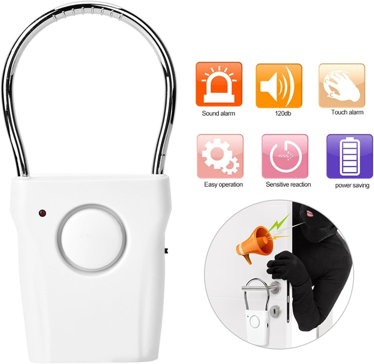 120dB Portable Door & Window Alarm with Vibration & Touch Trigger