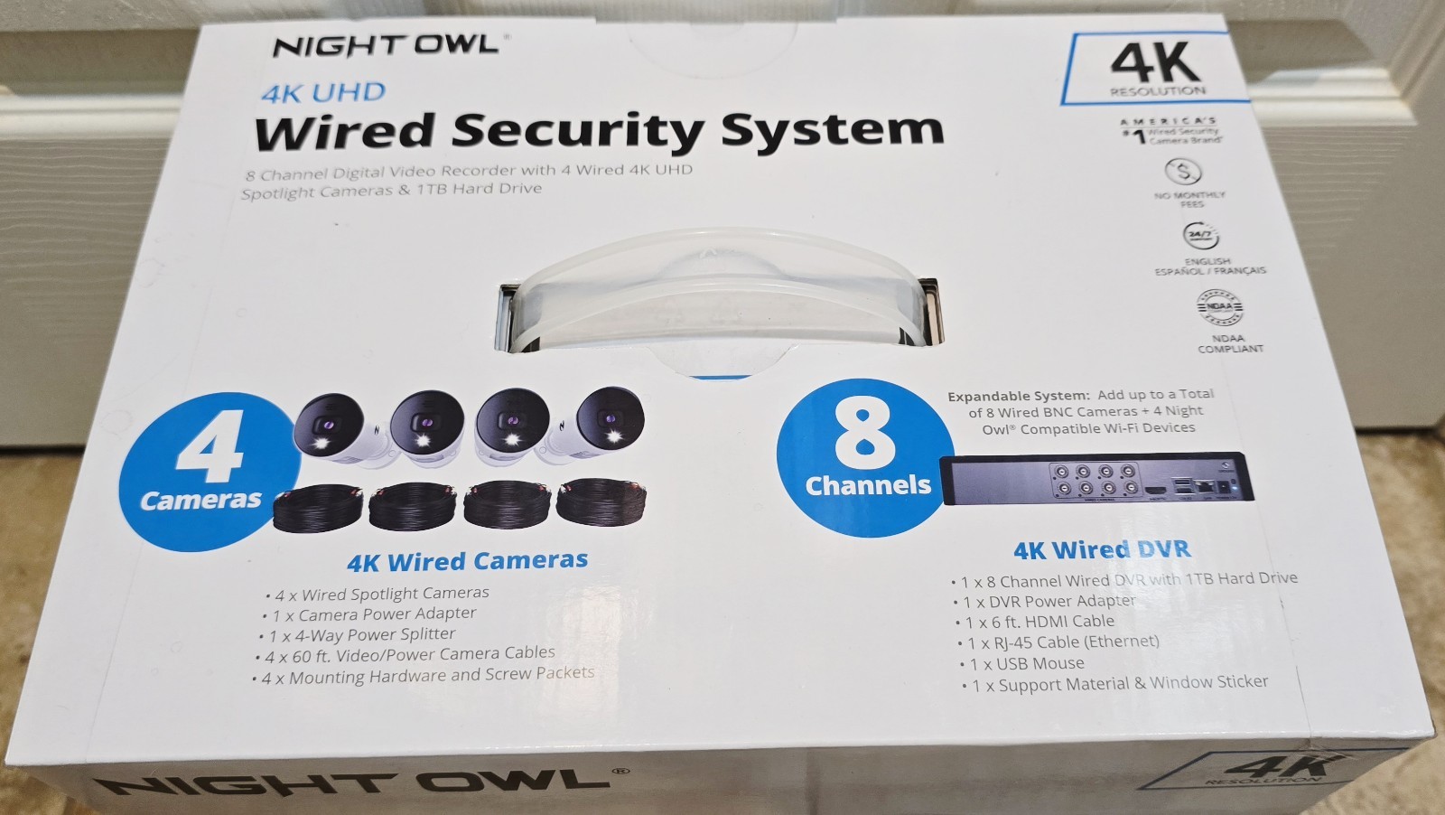 NEW Night Owl 8 Channel 4K Bluetooth DVR w/ 1TB Hard Drive & 4 Wired UHD Cameras
