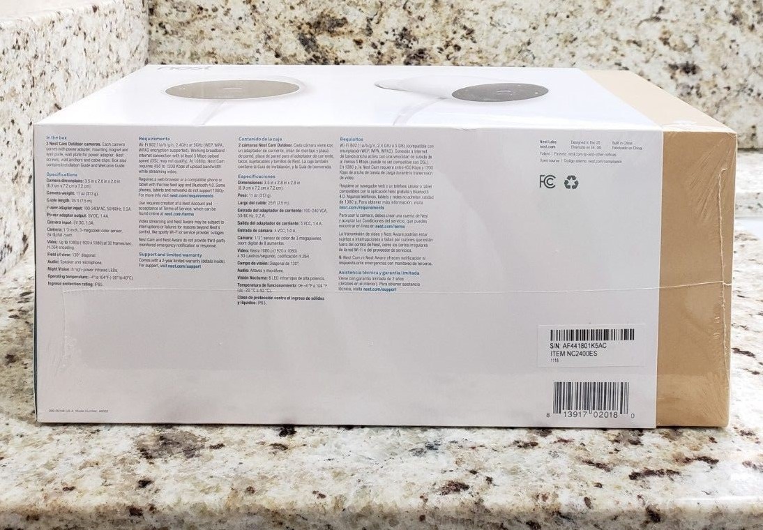 NEST Cam Outdoor Smart Security Camera (2-Pack) NC2400ES – Sealed NEW