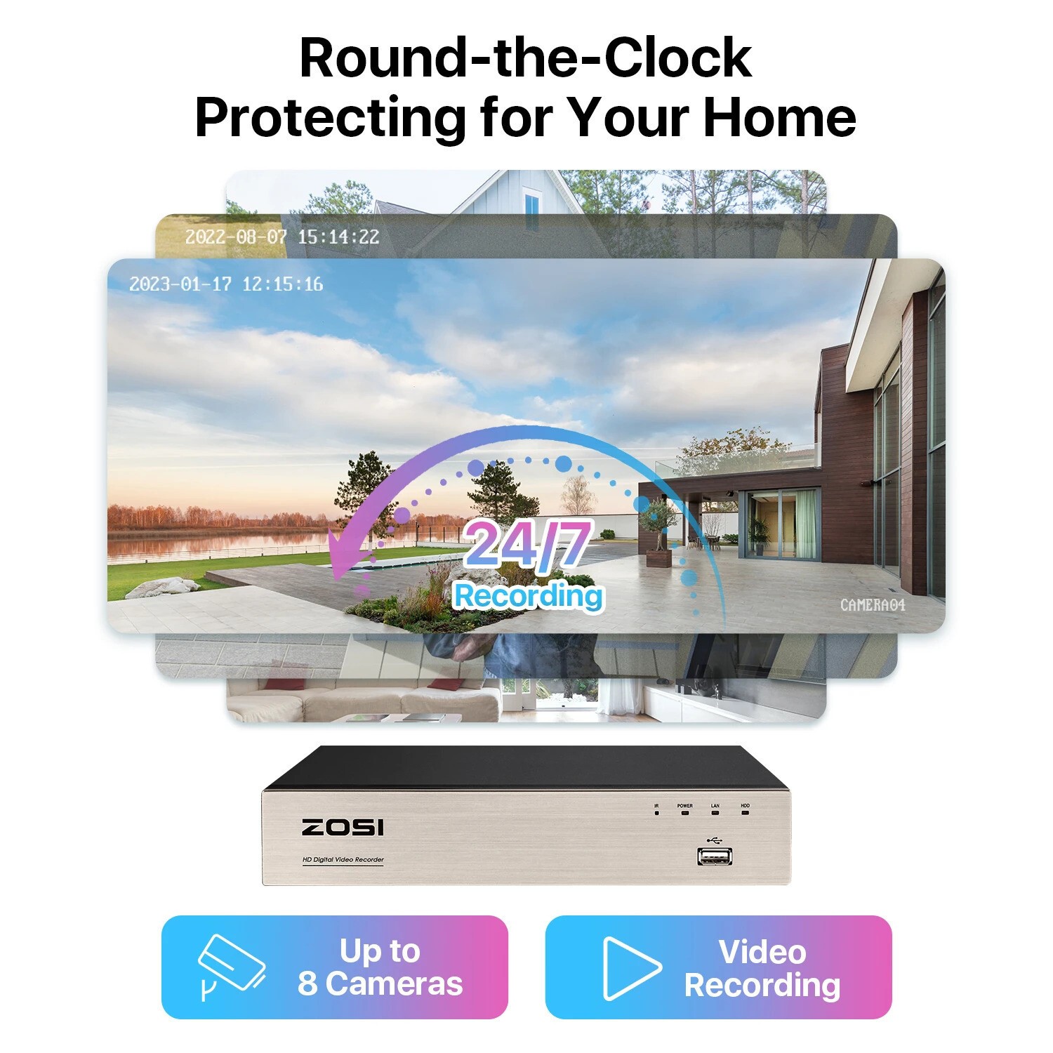 ZOSI 8CH 1080P DVR 2MP Home Security Surveillance Camera System CCTV 24/7 View