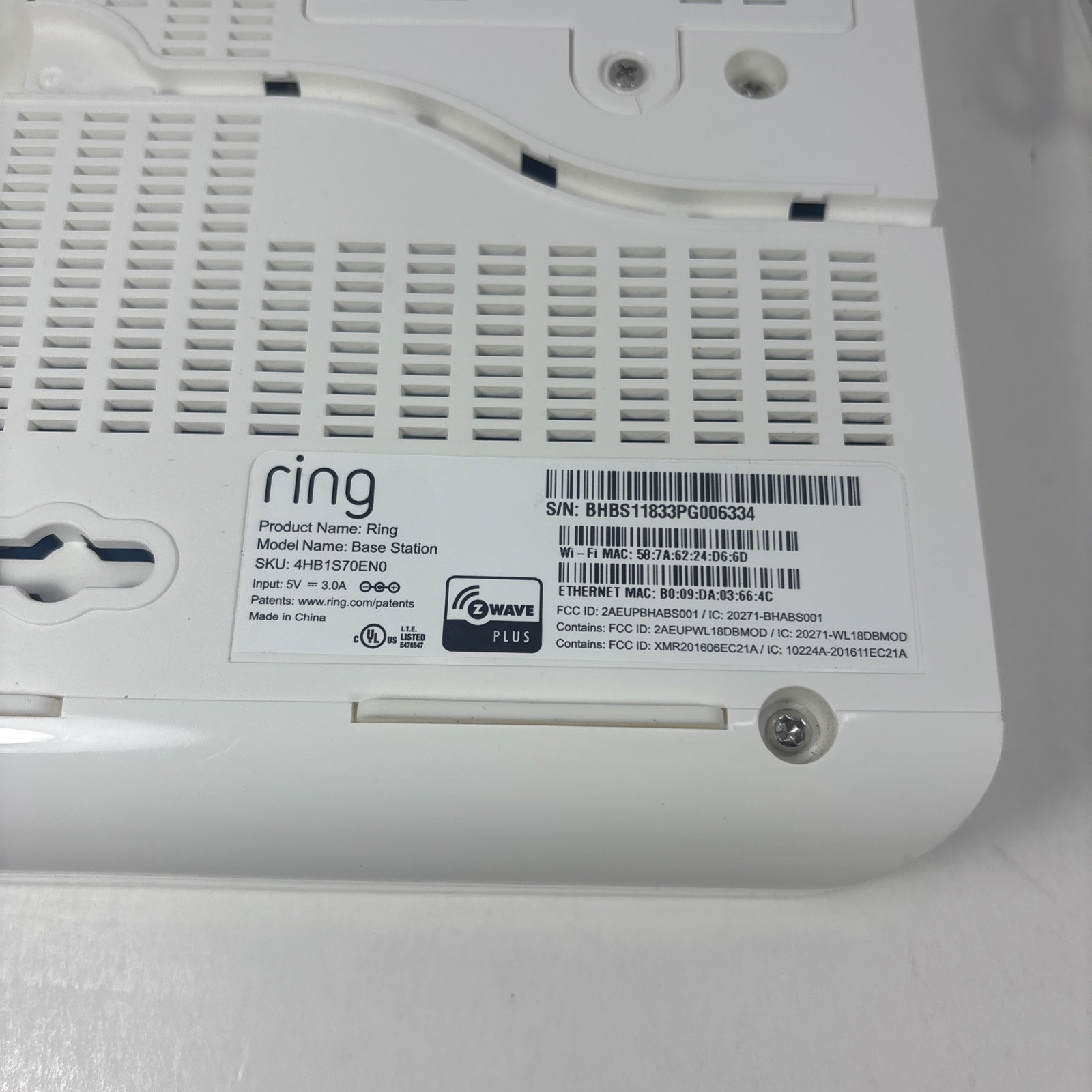 Ring Alarm Base Station -1st Gen- 4HB1S70EN0 w/ AC Adapter. Unknown Registration