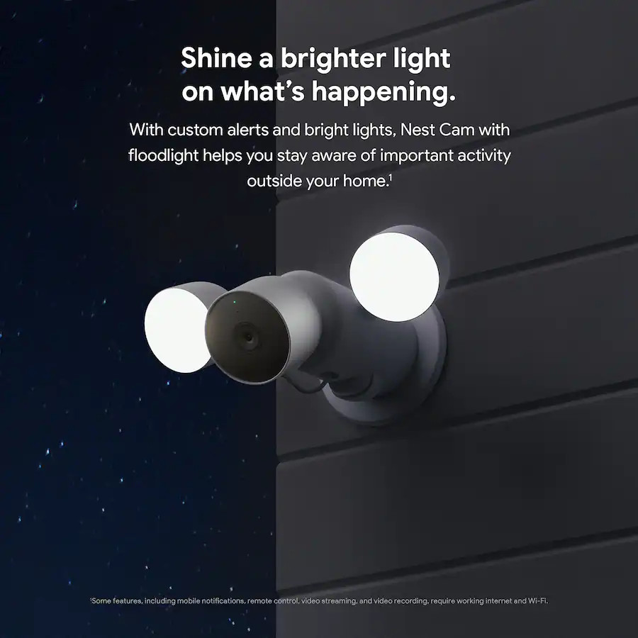 Google Nest Cam with Floodlight Outdoor Wired Smart Security Camera Snow White