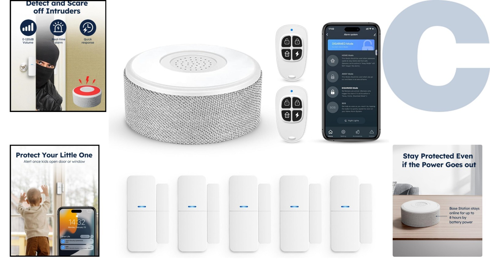 Smart WiFi Door Alarm System – 8 Piece Wireless Security Kit with Alexa