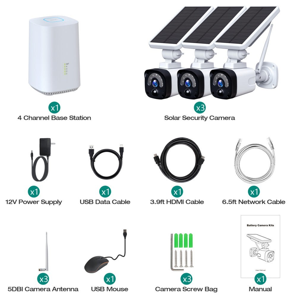 4PCS Solar Battery Camera 4MP 2K Outdoor WiFi Security Camera System Smart Home