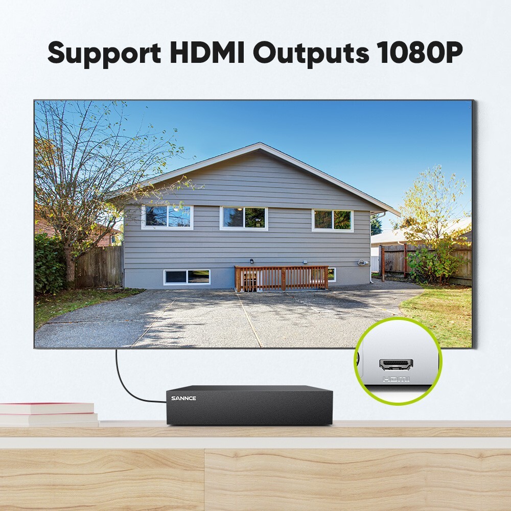 SANNCE 8CH DVR Outdoor 1080P CCTV Security Camera System Human Detection H.265+