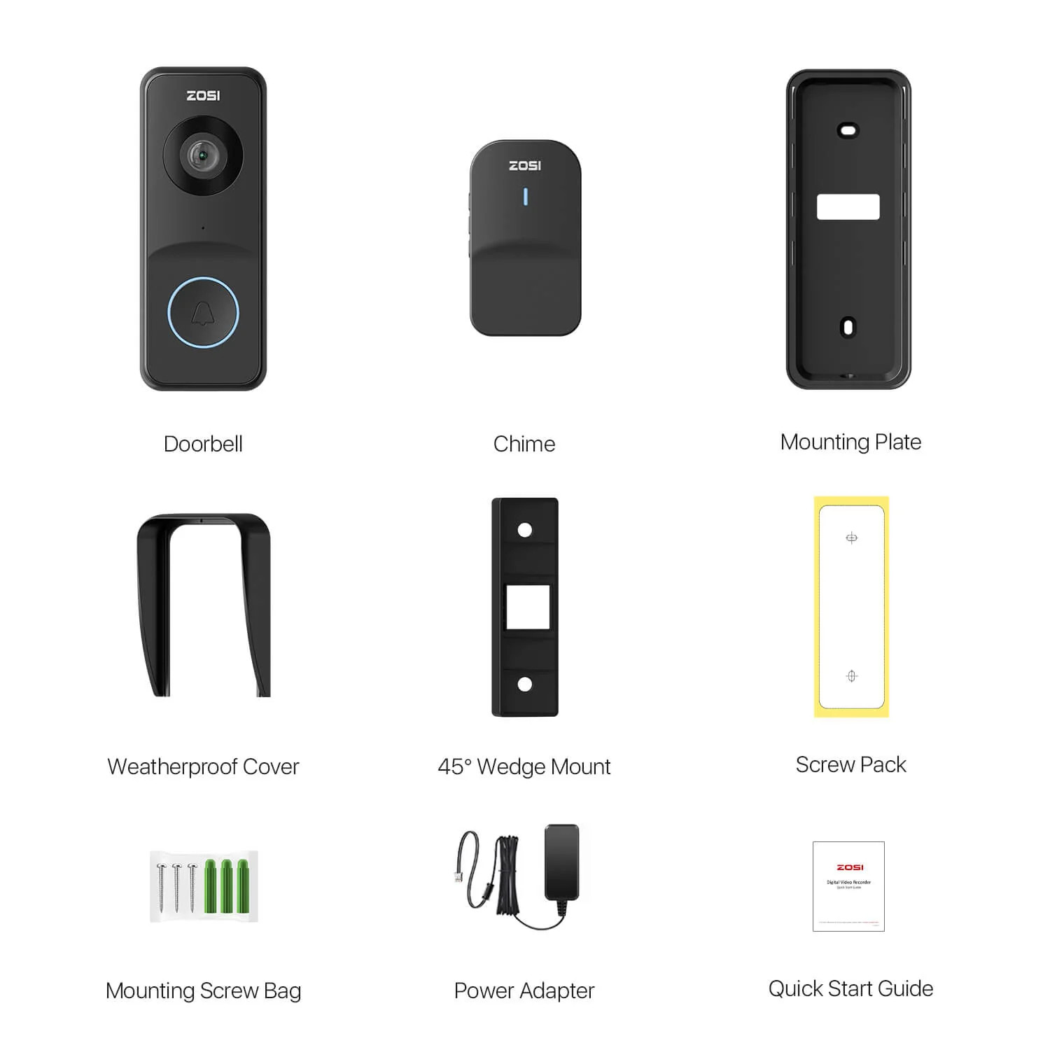 ZOSI 2.5K 5G WiFi Video Door Bell Camera Chime Doorbell Smart Person Detection