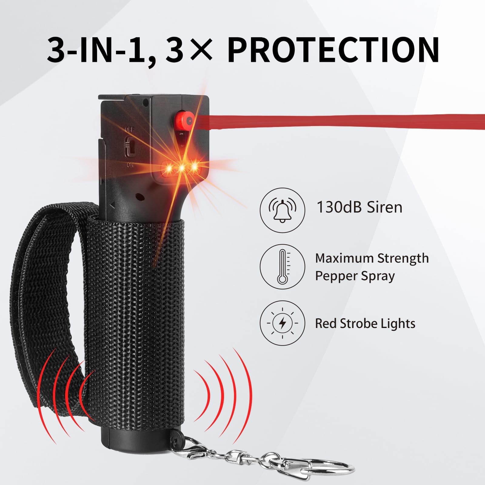 3-in-1 Pepper Spray Self Defence Personal Alarm Set for Women, Max Strength P…