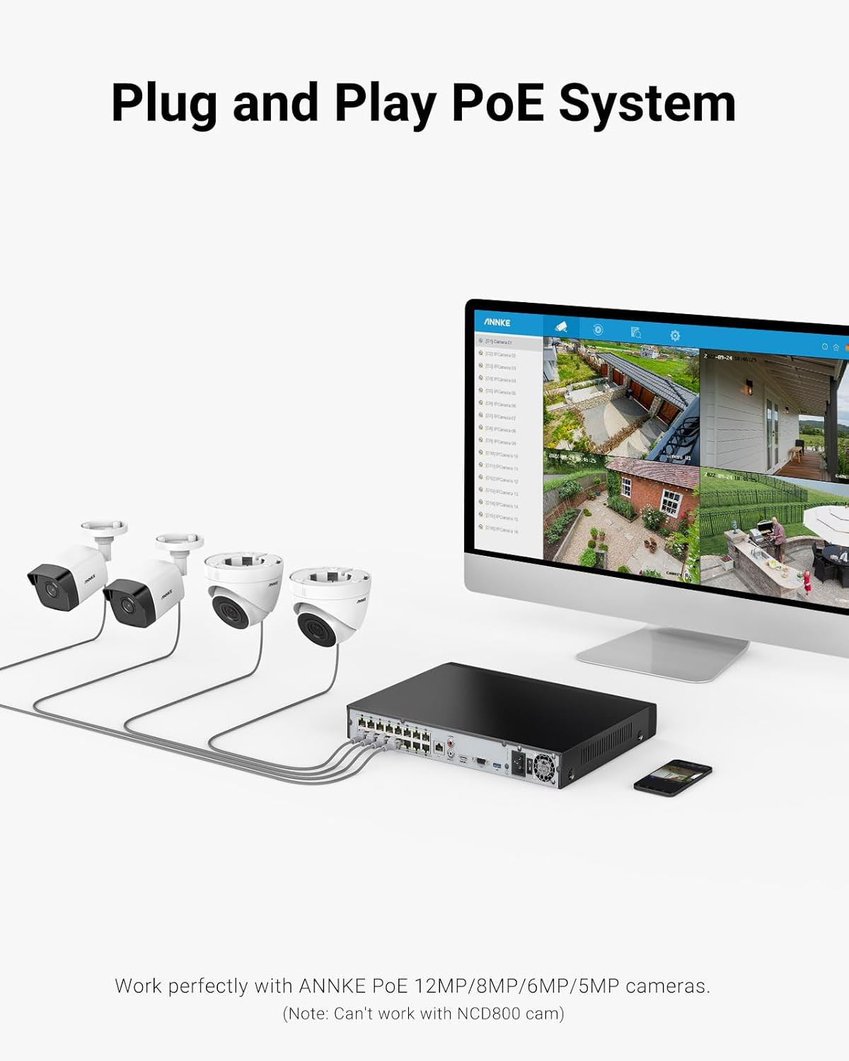 16 Channel NVR for Security Camera, 5-In-1 16CH 12MP Network Video Recorder with