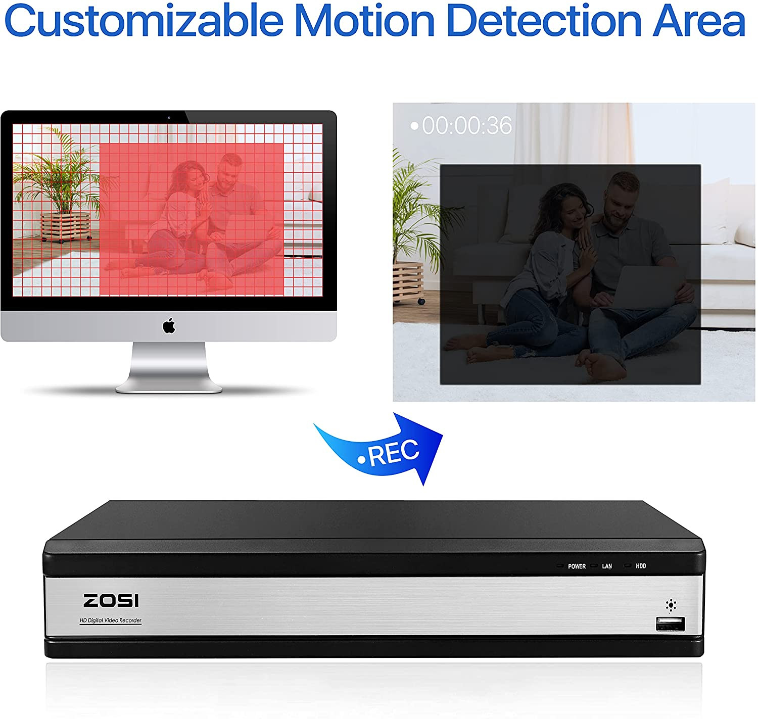 ZOSI H.265+16CH 2MP Surveillance DVR Security Camera System Motion Detection