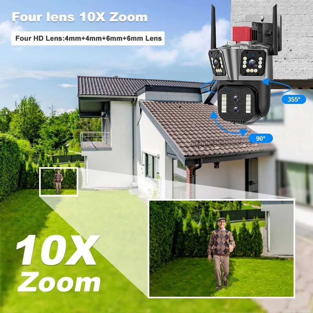 8K 10X Wireless Security Wifi 16MP IP Camera Four Lens Wifi Surveillance Cameras