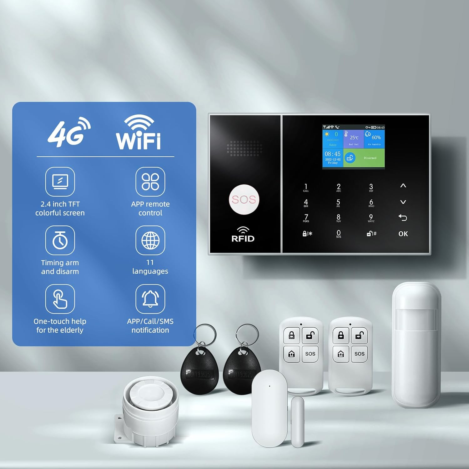 Alarm System for Home Security,Wifi+Gsm 4G DIY Alarm Kit with Phone APP Alert, D