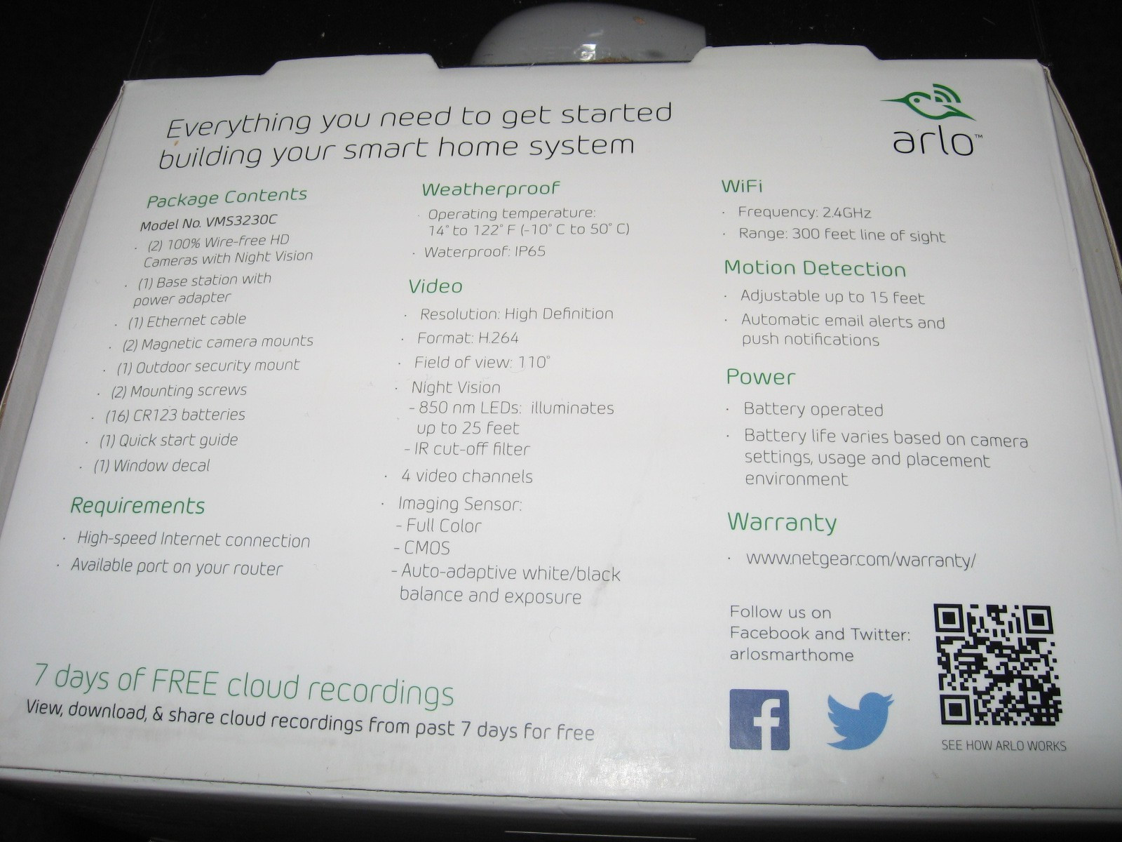 rmk99 Netgear Arlo 2 Camera Wireless Security System w/Base, Cords NIB st135