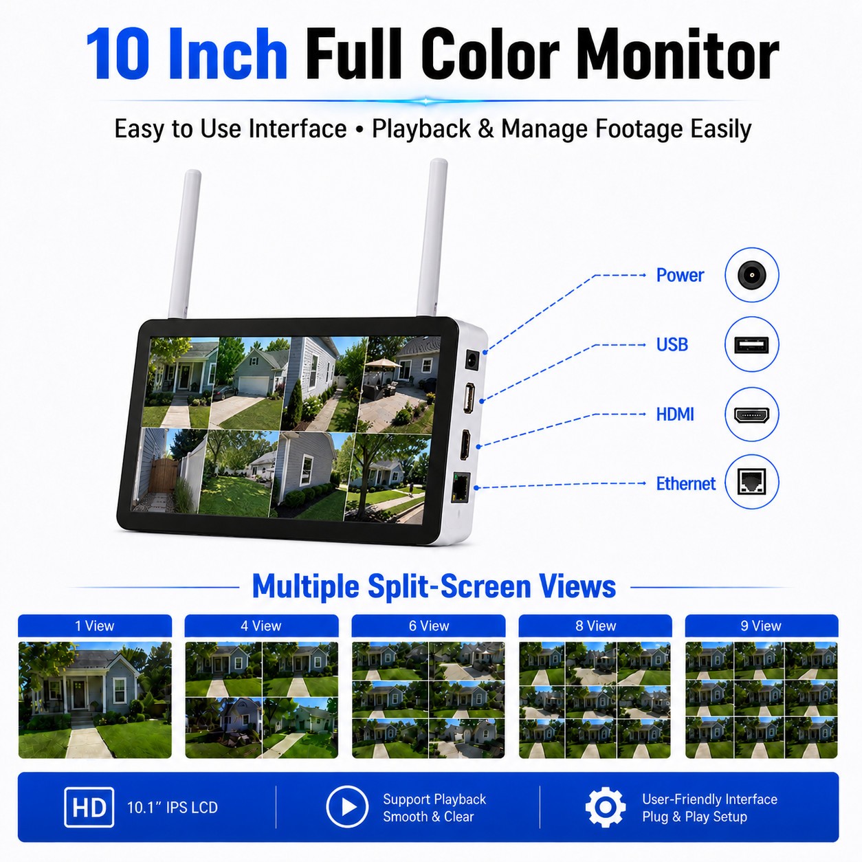 Wireless WIFI Security Camera System 360° View 10CH NVR 2 Way Audio AI Detection