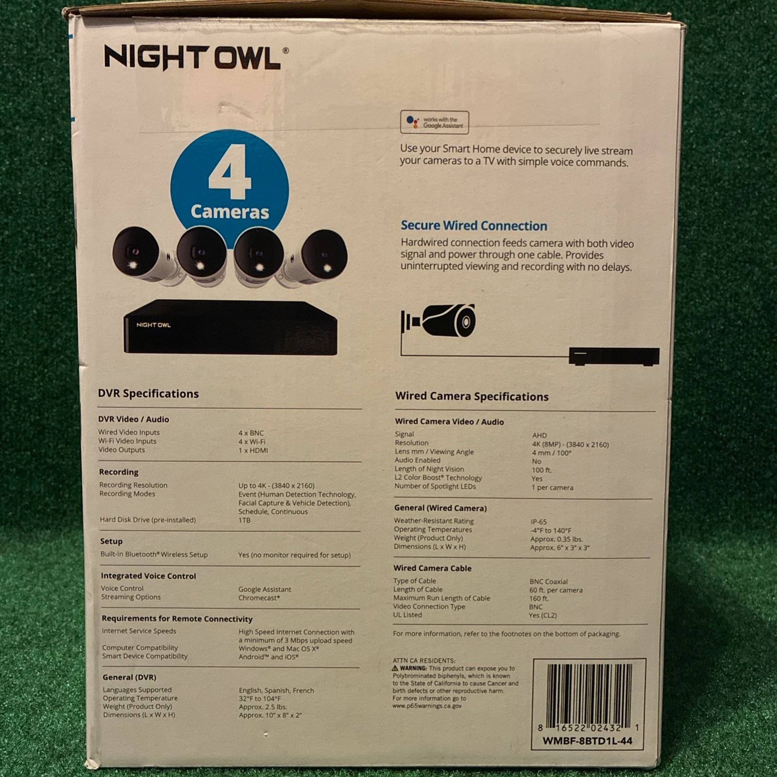 4K Night Owl Surveillance System – 4 Channel, 1TB Hard Drive, Bluetooth, DVR