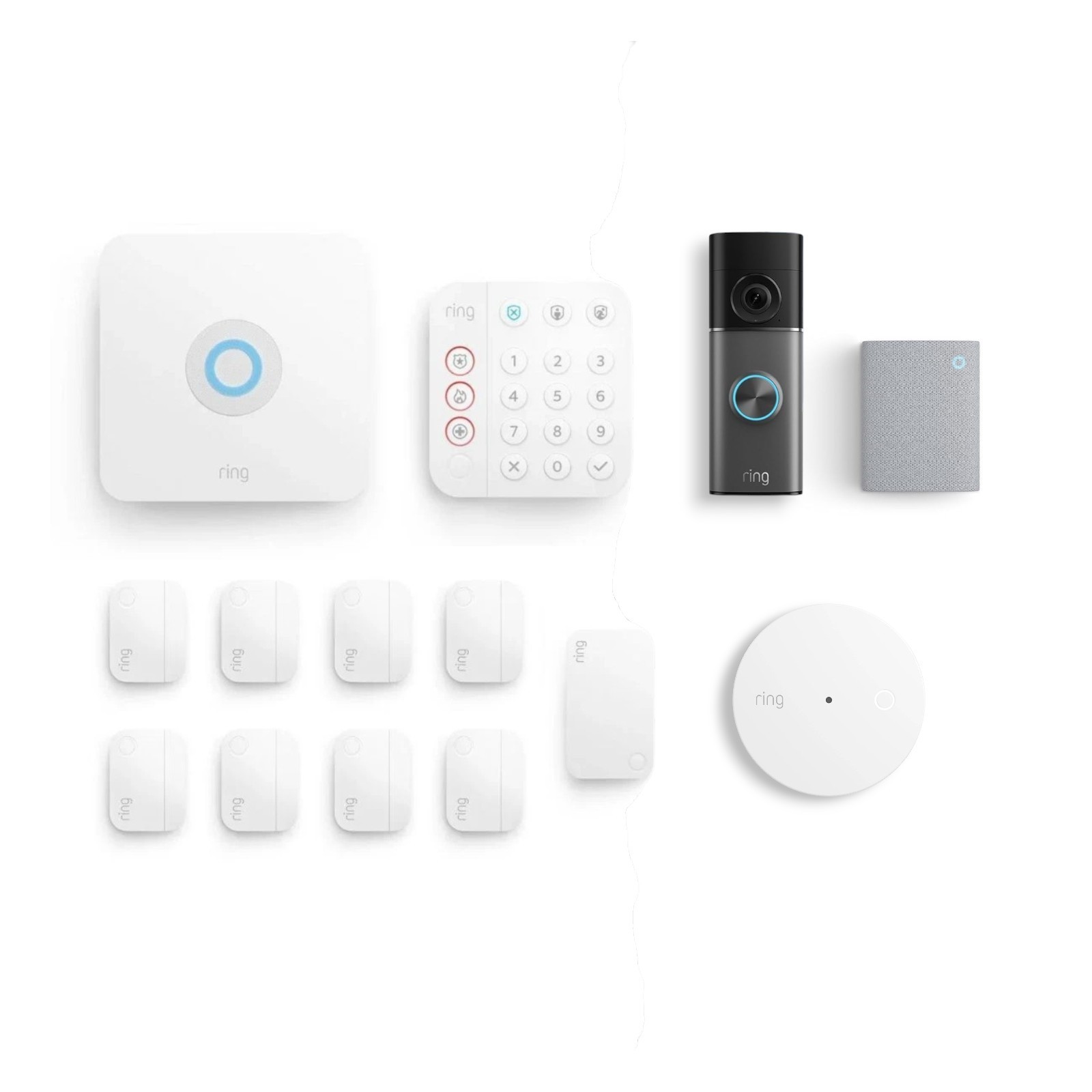 Ring Alarm Security System, Battery Doorbell Pro, Chime, and Glass Break Sensor