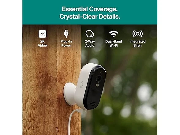 Arlo Essential 2K Camera White Wired Plug-In Outdoor WiFi + 6Mo Plan