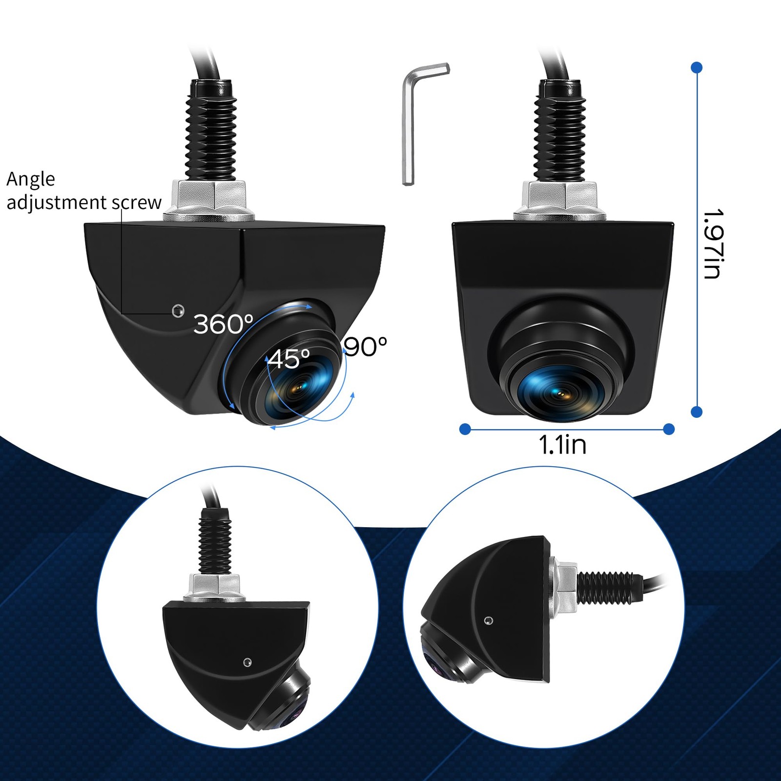 Backup Camera with Switchable Front View – 1080P Metal AHD, 170° Wide Silver