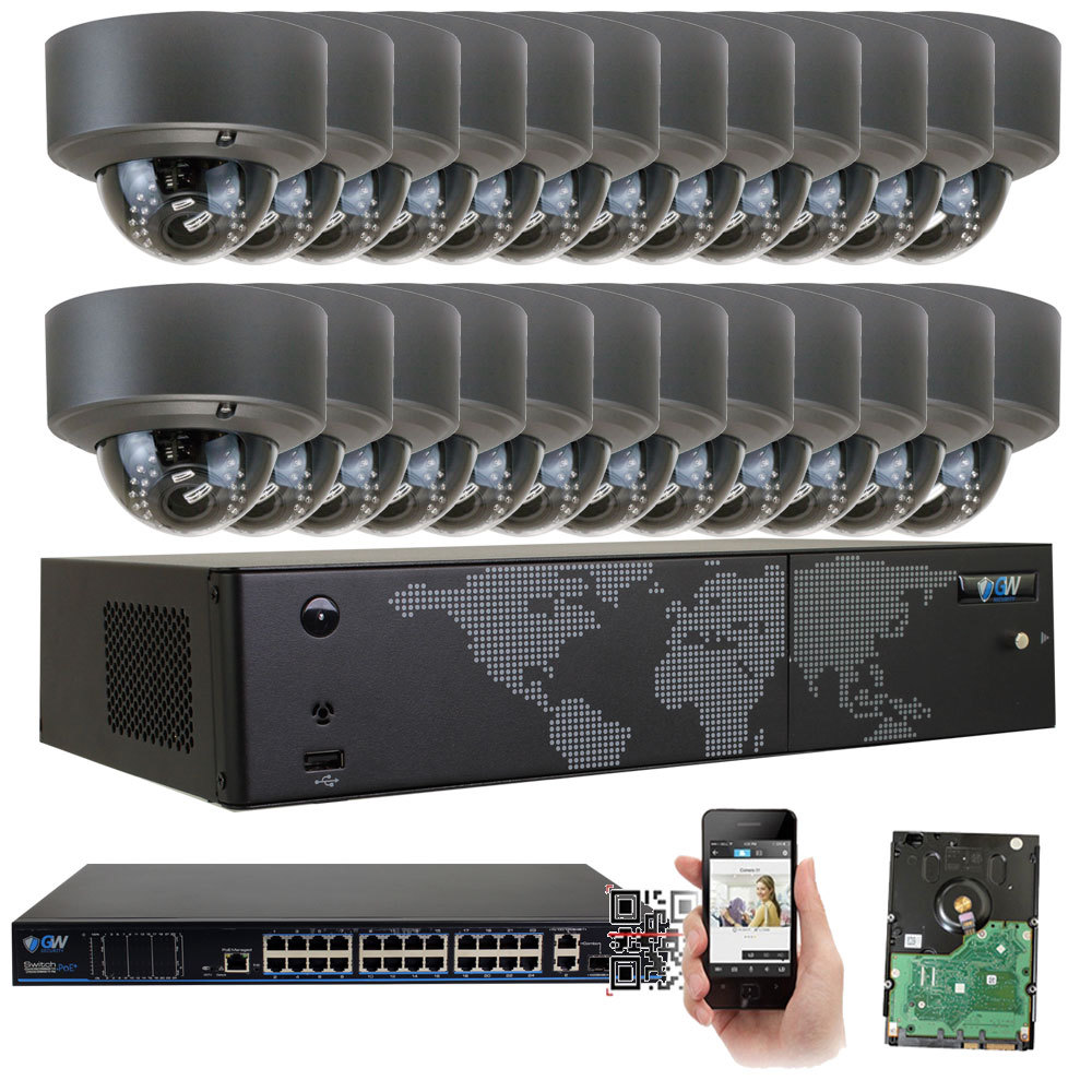 32 Channel H.265 NVR (24) 5MP 4X Optical Zoom PoE IP Dome Camera Security System