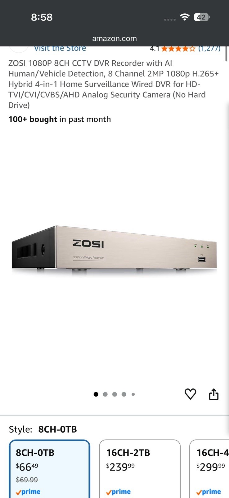 ZOSI 1AR-08ZN00-US 8 Channel 720p DVR Security System Kit