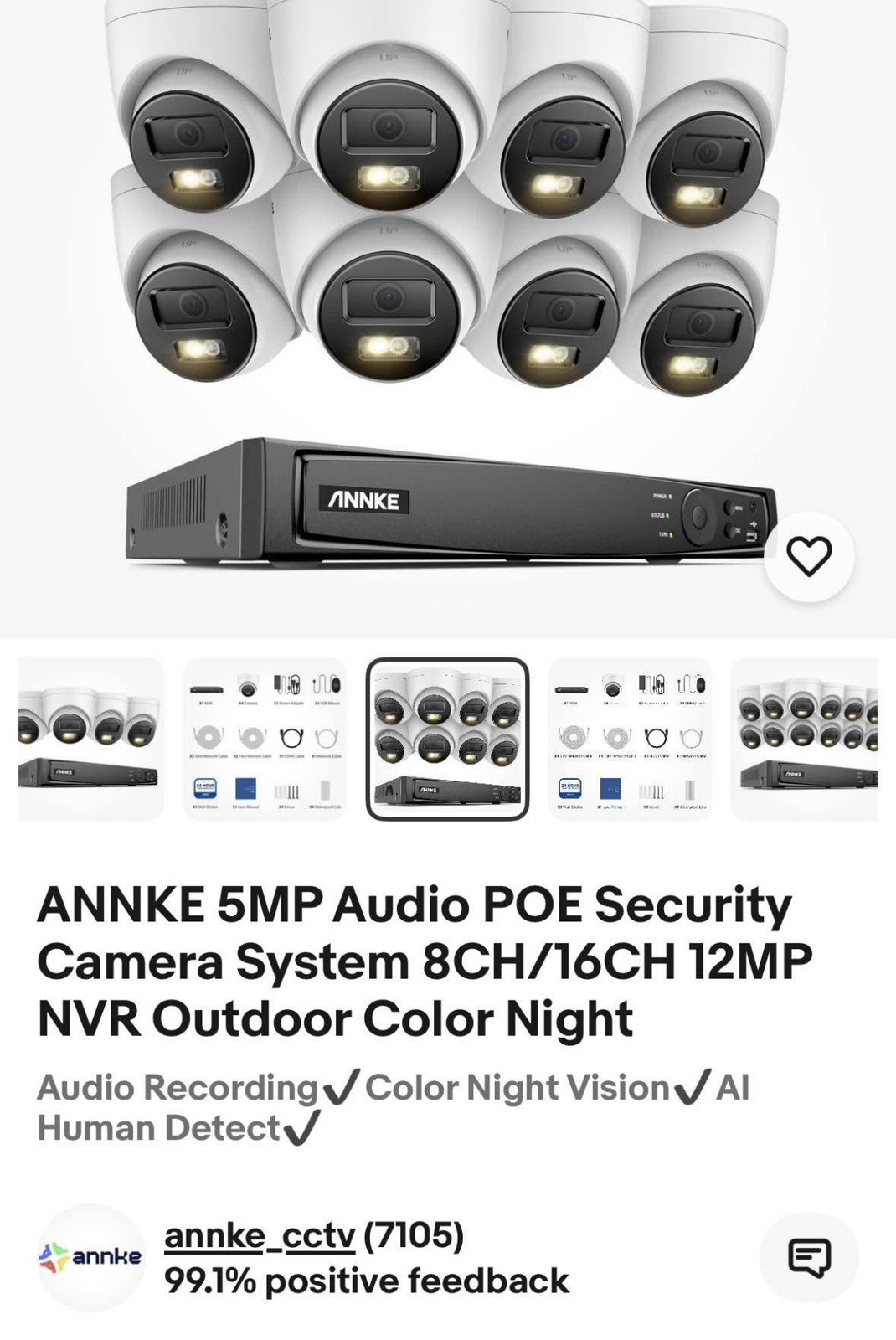 ANNKE 5MP Audio POE Security Camera System 8CH/16CH 12MP NVR Outdoor Color Night