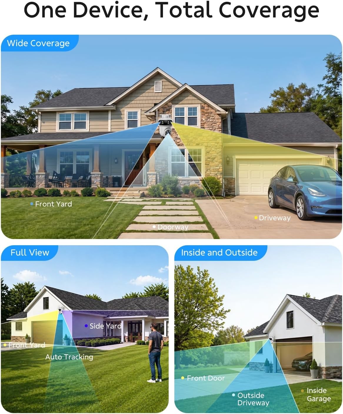 Wireless 10CH Security System Outdoor 3K PTZ Triple Lens Auto Tracking 4 Cameras