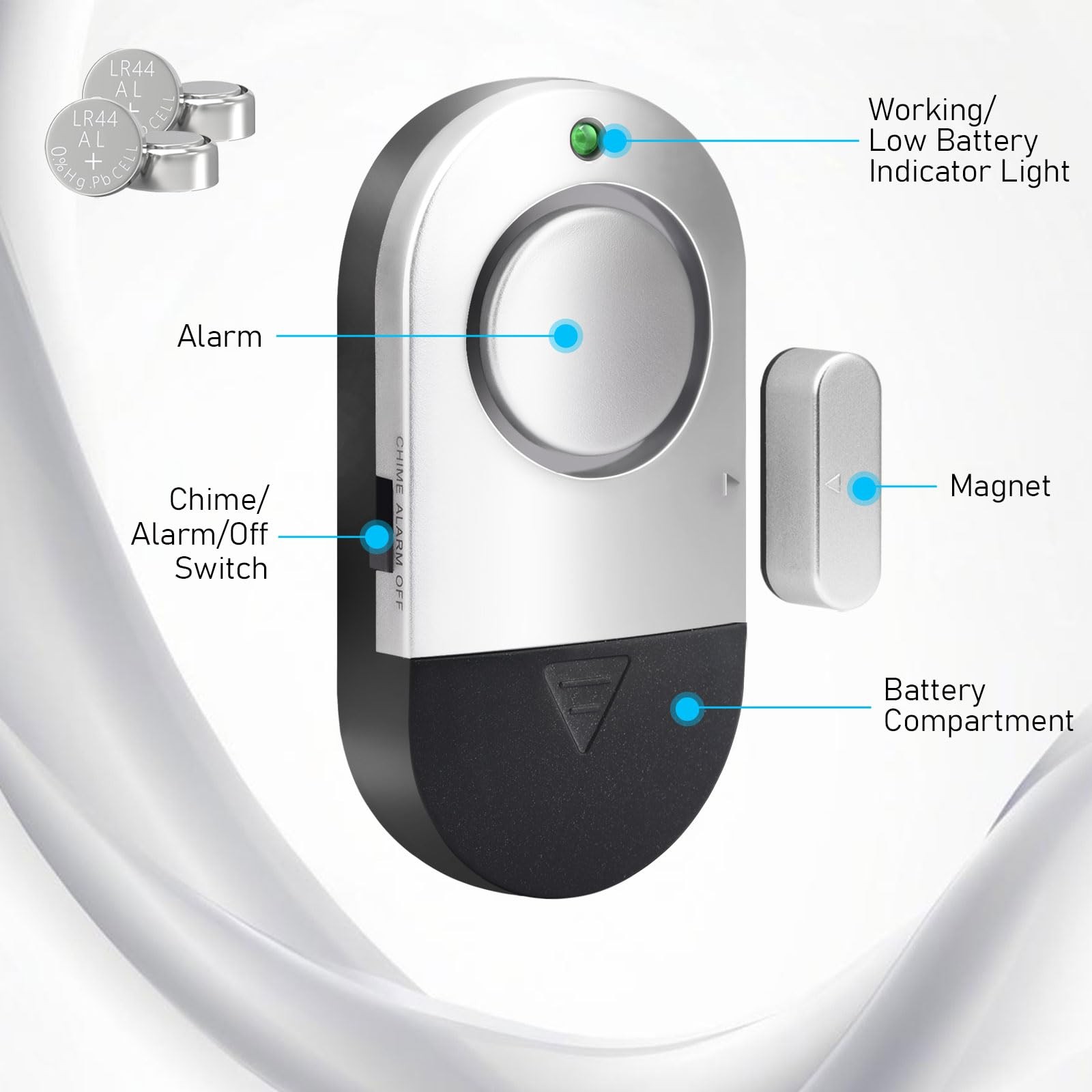 Door Window Alarm, 120DB Alarms for Home Security, Silver gray