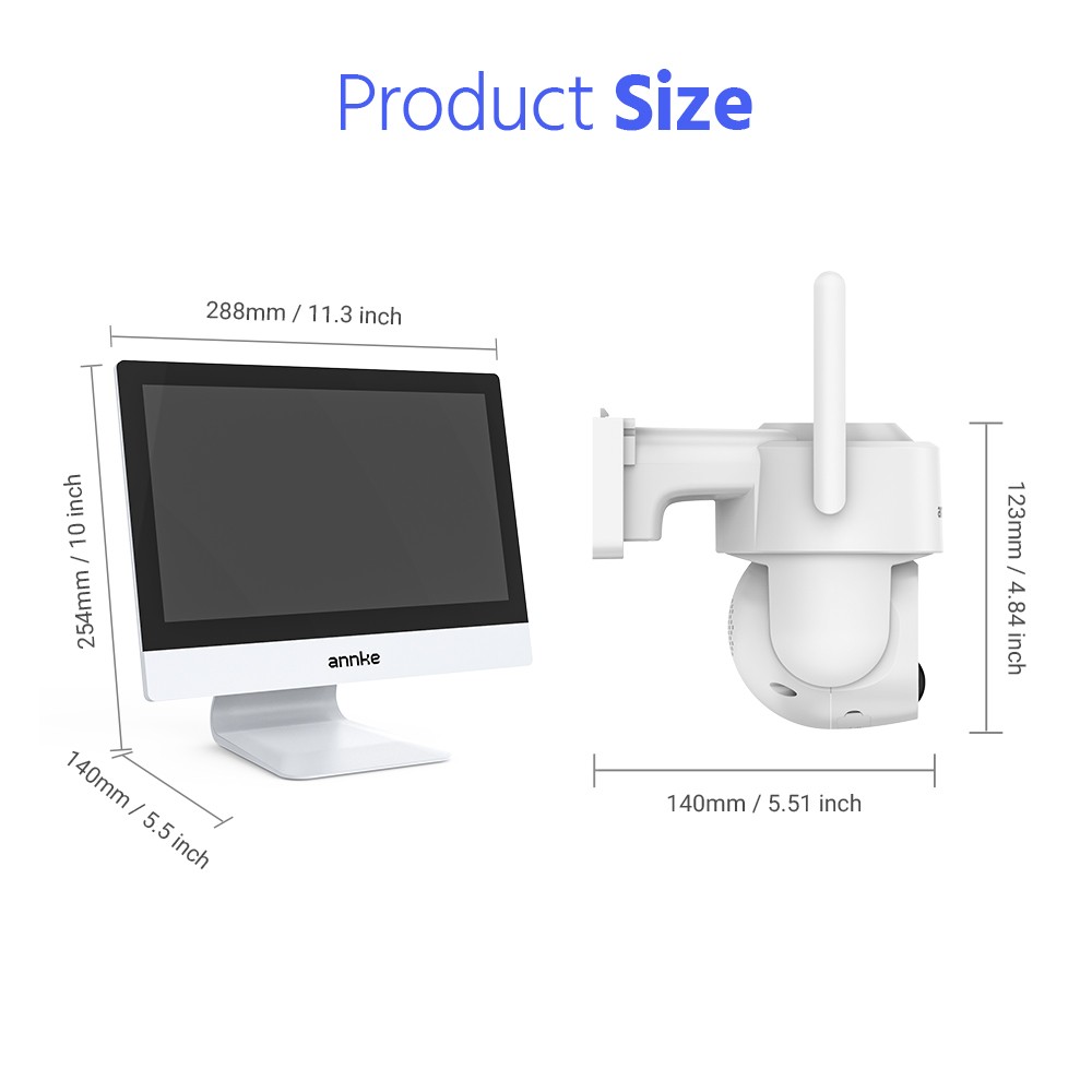 ANNKE Wireless 10CH 12″ Monitor 4MP PT Solar Security Camera System Two-Way Talk