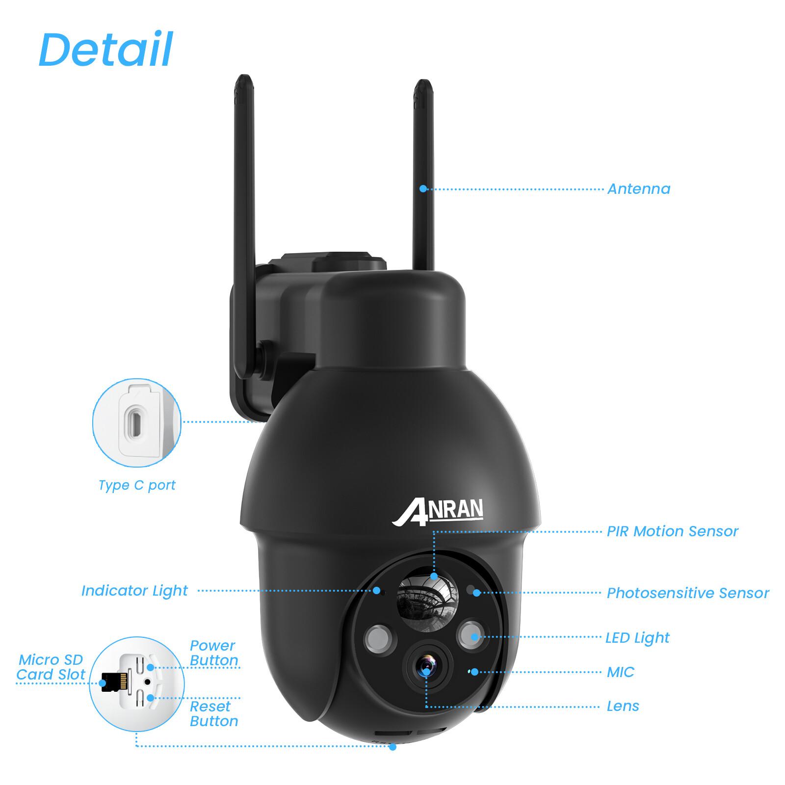 ANRAN 3MP Solar CCTV Camera Ourdoor Wireless Security Camera System WiFi Audio
