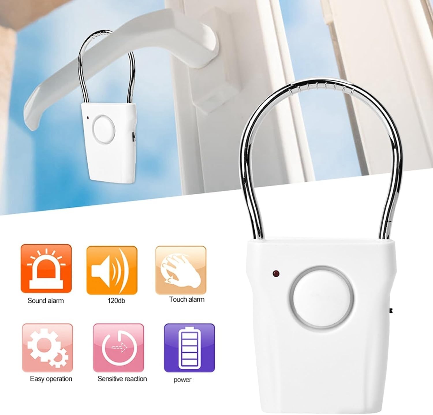 120dB Portable Door & Window Alarm with Vibration & Touch Trigger