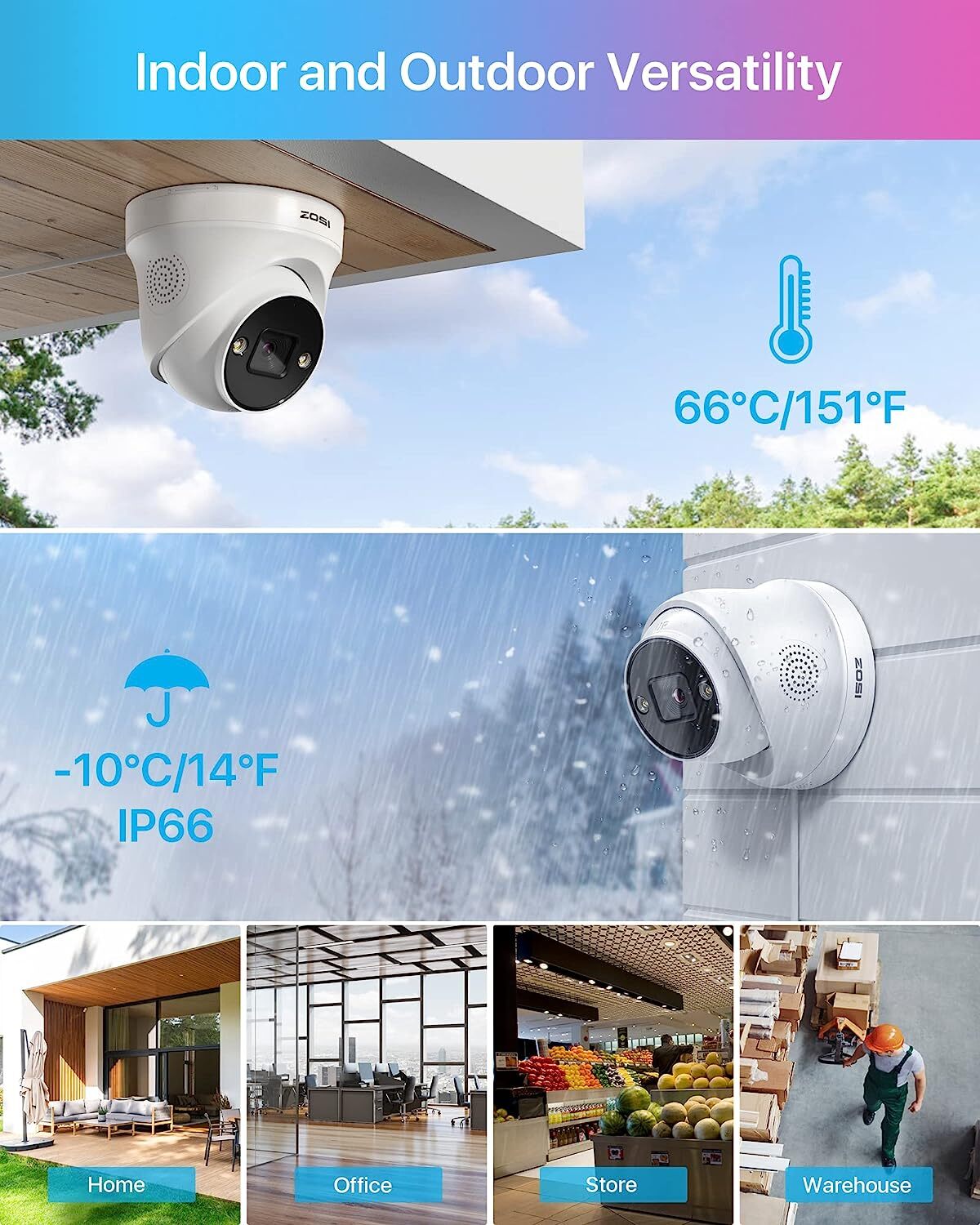 ZOSI 4PK 4K PoE Security Camera AI Human Vehicle Detect Night Vision Audio NVR