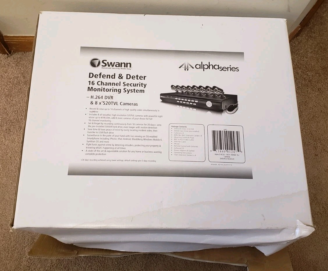 Swann Alpha Series D14 8-Channel Dvr Day Night 8 Cam 500gb HDD Security System