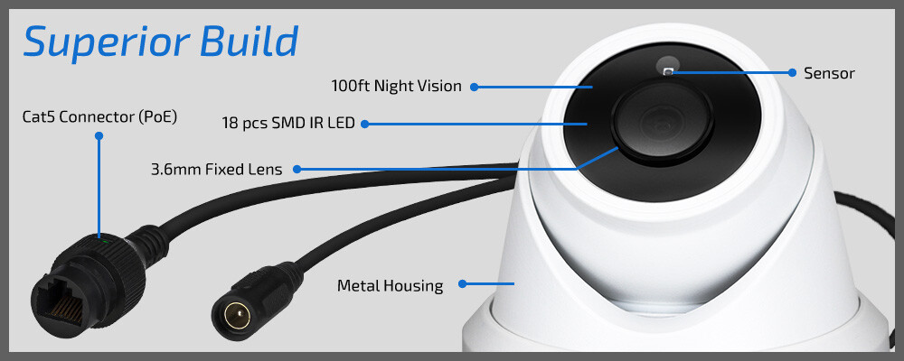 16CH NVR 16 X 6MP PoE IP 3.6mm Lens Microphone Turret Security Camera System 4TB