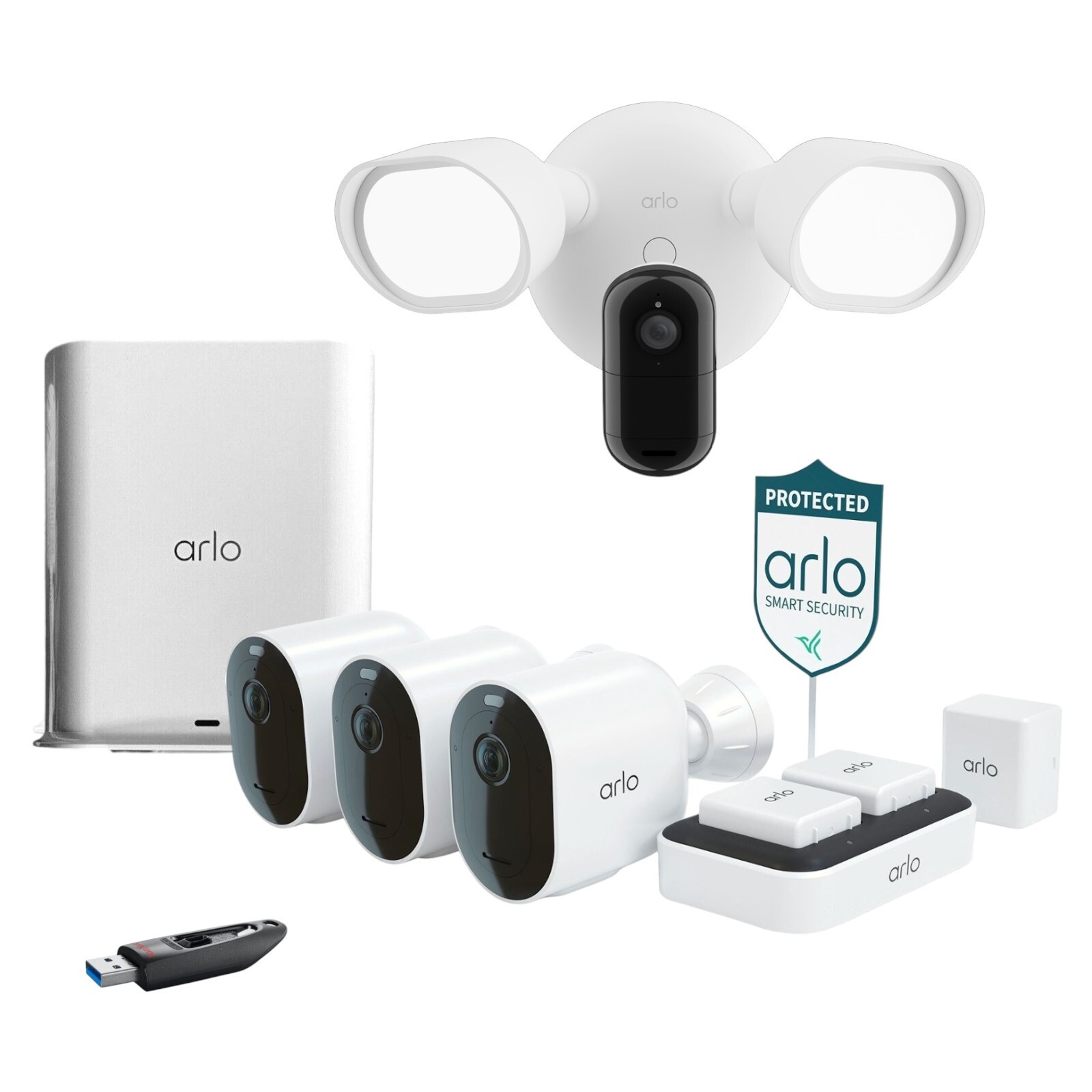 Arlo Pro 5S 2K Wireless 4 Camera Smart Security System with Wired Floodlight